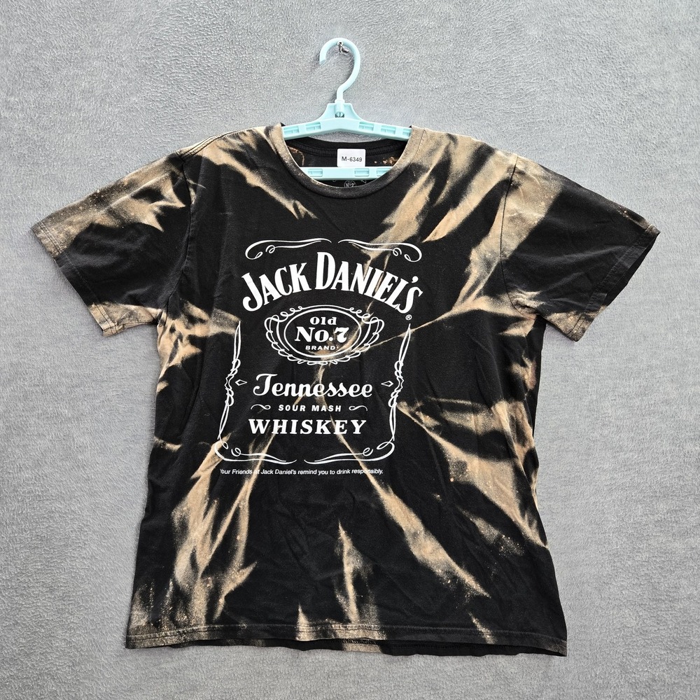 Jack Daniel's Men Shirt L Black Tie Dye Graphic Print Short Sleeve Logo Cotton